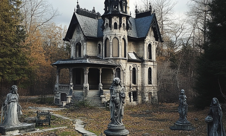 Statues Guarding Old Houses with Shadowy Pasts